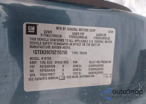 2009 GMC Sierra 1500 Sle z USA, uszkodzony, nr VIN 1GTEK29079Z155796